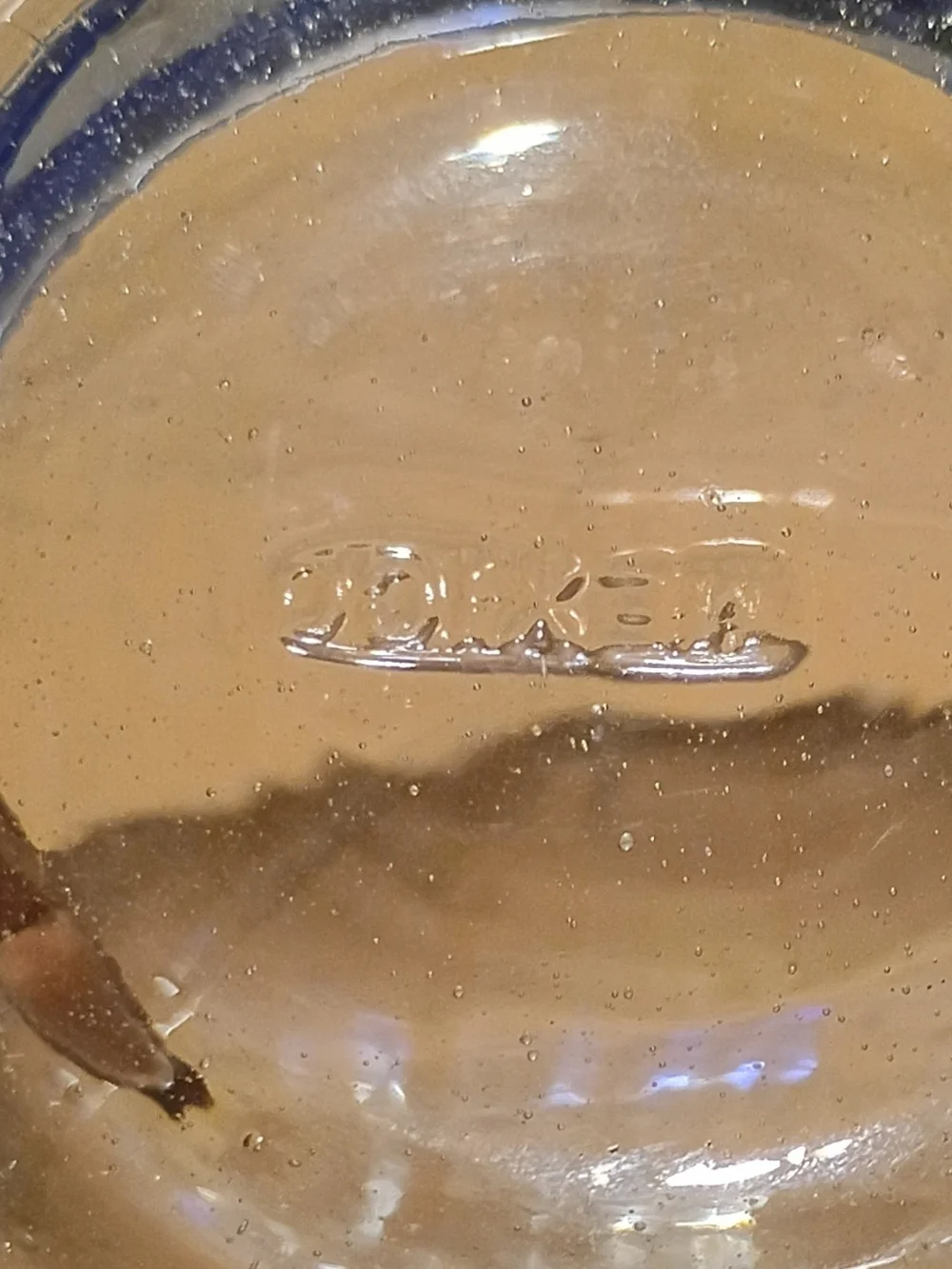 Hand Blown Mexican Glass Bowl Cobalt Blue Rim GUC